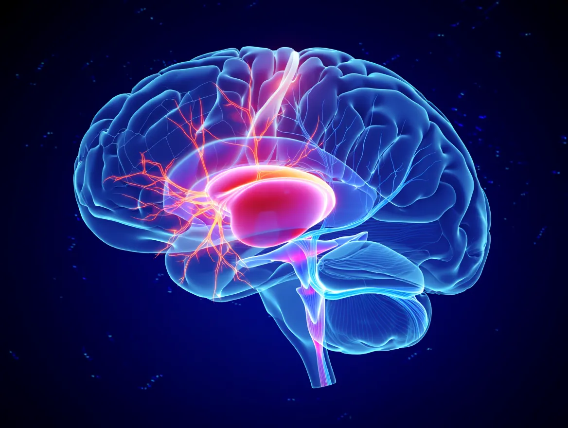 Conceptual visualization of neural pathways and brain activity during stress response processes
